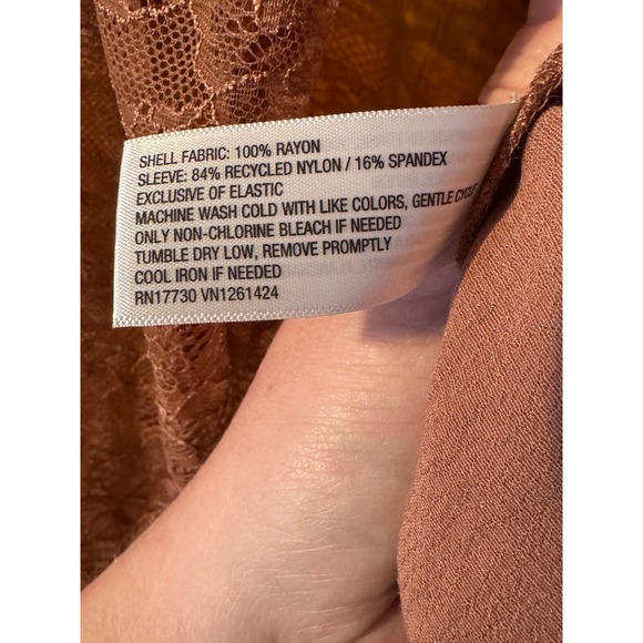 Wild Fable Womens Brown/Pink Long Sleeve Lace Top Square Neck Blouse - Picture 4 of 4